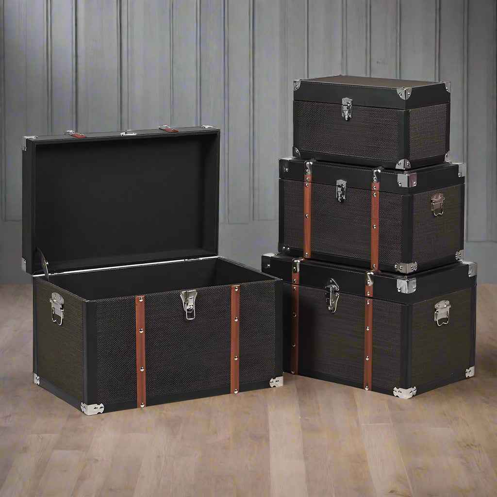 Trunk chest 4段 Trunks Set of Four - Black Storage Trunks | Multiple Sizes