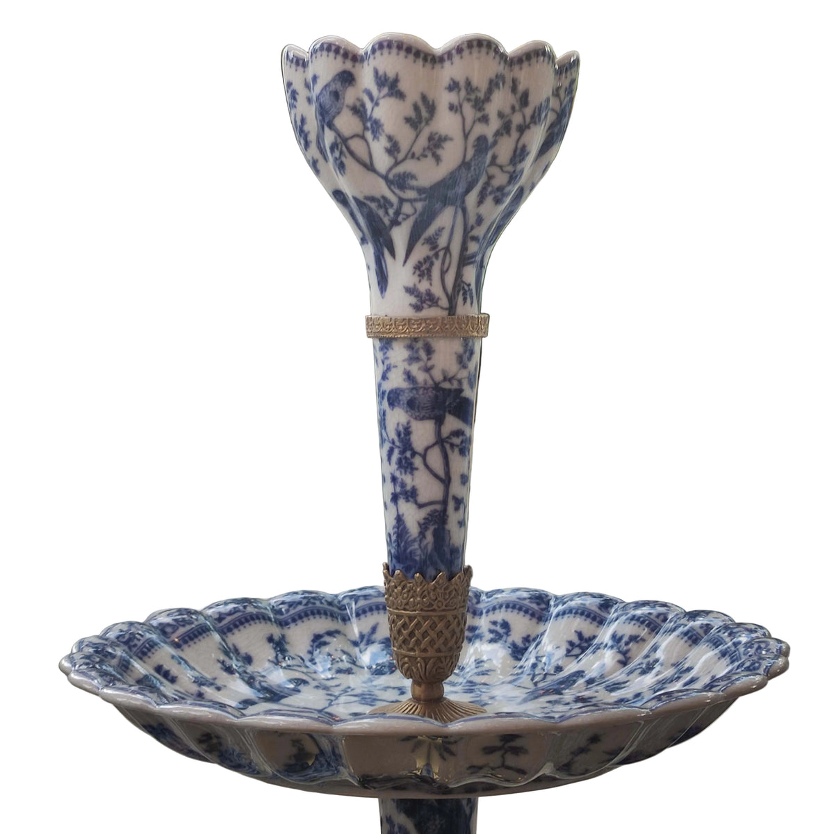 blue &amp; white porcelain tiered centrepiece stand