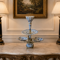 blue &amp; white porcelain tiered centrepiece stand