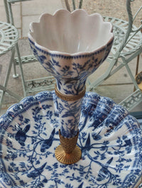 blue &amp; white porcelain tiered centrepiece stand