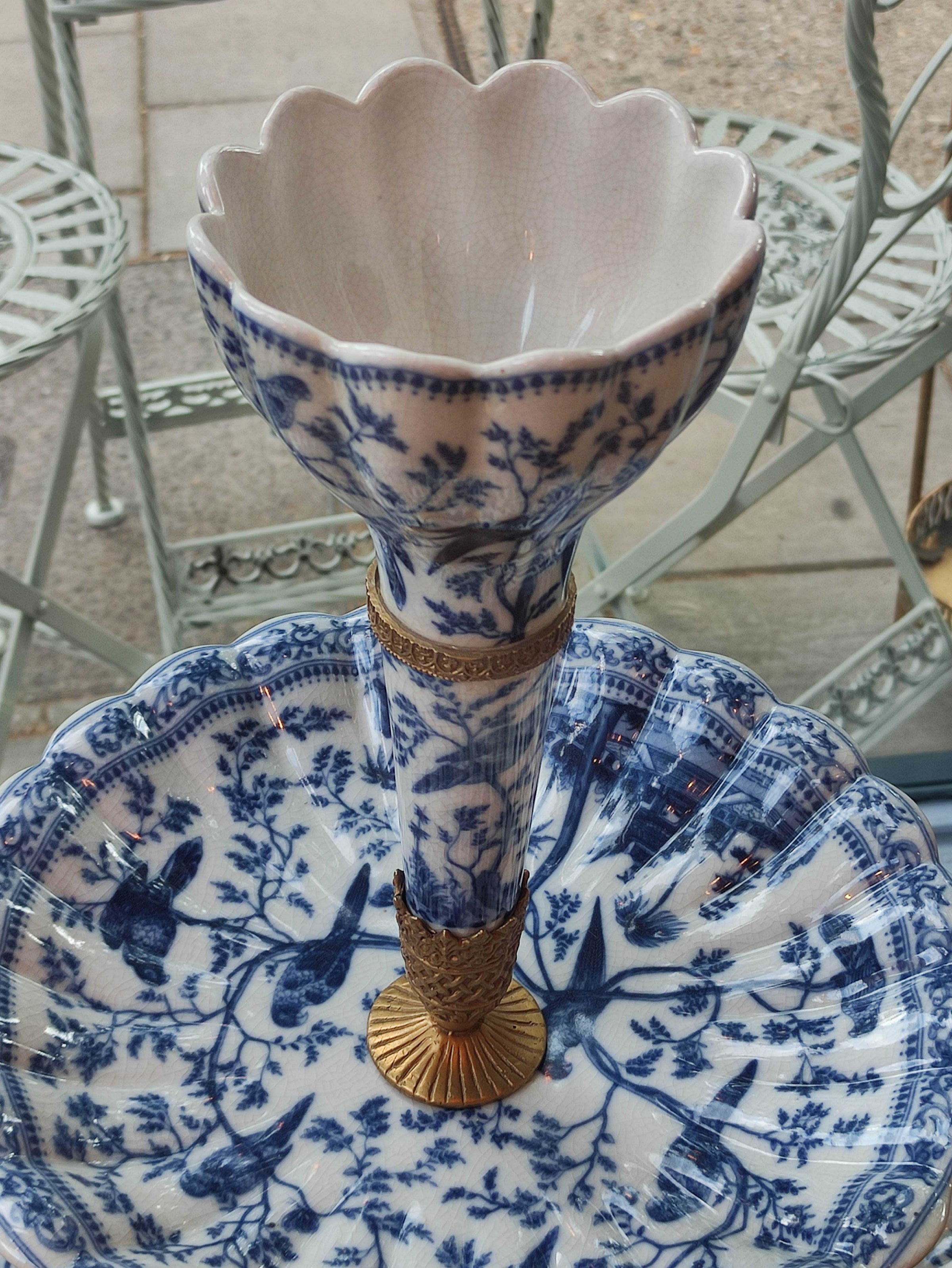 blue &amp; white porcelain tiered centrepiece stand