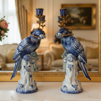 Bronze and porcelain parrot candle holders which are an exquisite reproduction of the Georgian originals. 
