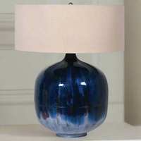 Round Blue Enamel Lamp and Oval Shade 67 cm