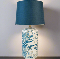 Exotic Blue Ceramic Lamp 70cm & Blue Linen Shade 38cm