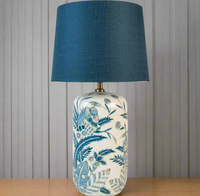 Exotic Blue Ceramic Lamp 70cm & Blue Linen Shade 38cm