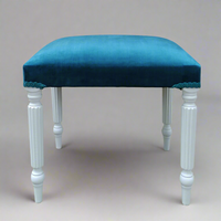 Blue Velvet Dressing Table Stool with White Legs 47cm