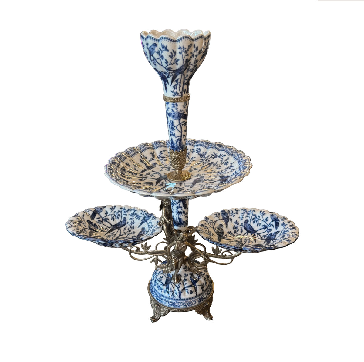 Blue & White Porcelain Tiered Centrepiece Stand