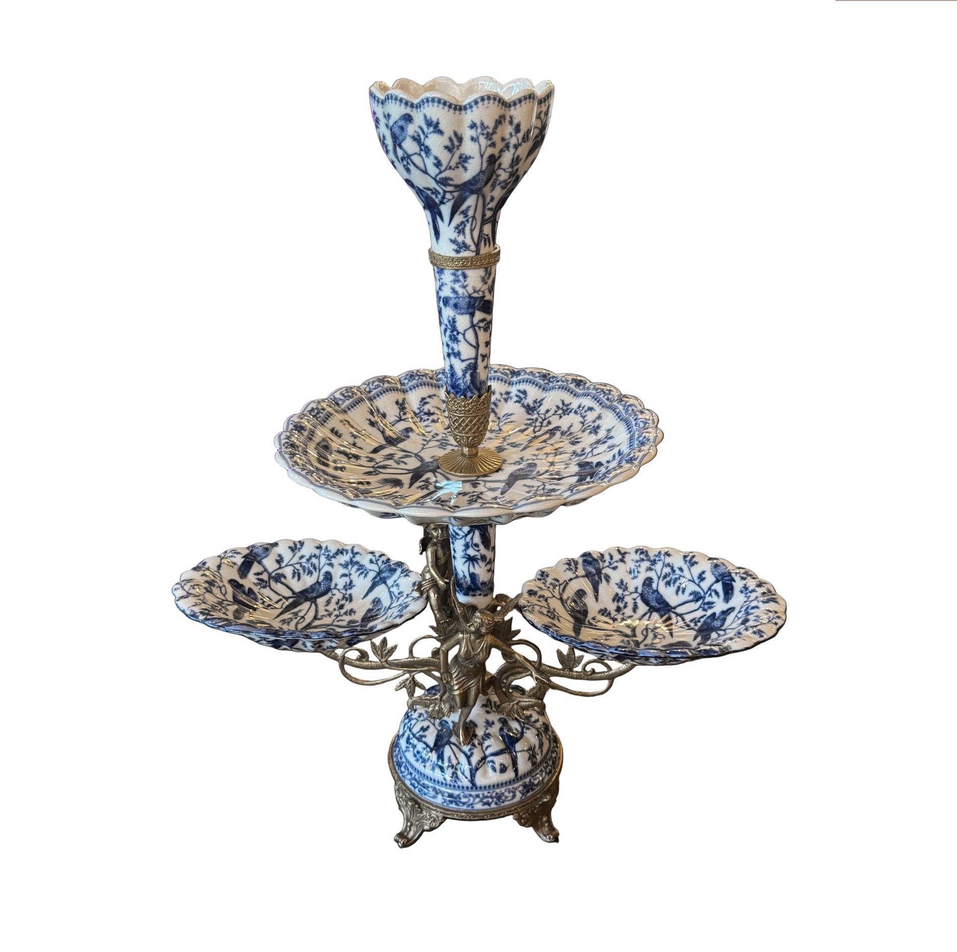 Blue & White Porcelain Tiered Centrepiece Stand