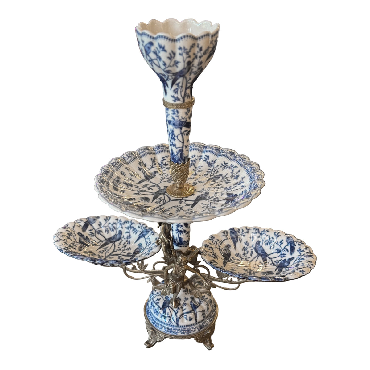 Blue & White Porcelain Tiered Centrepiece Stand