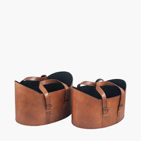 Brown Leather Storage Baskets - Set of Two