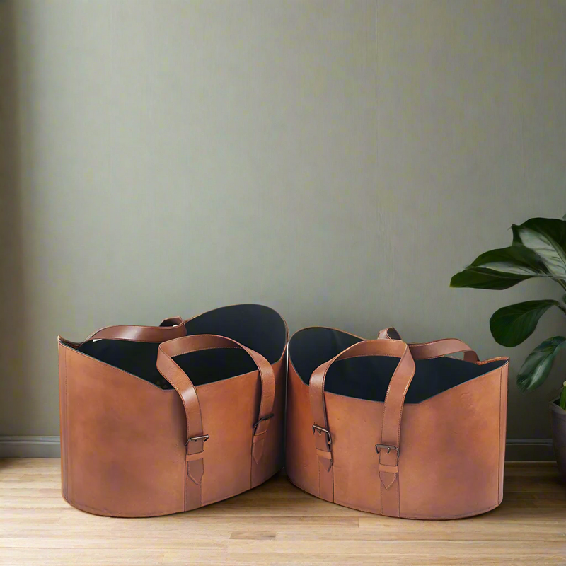 Brown Leather Storage Baskets