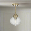 Brushed brass metal and glass flush pendant, so good to find a flush ceiling light which is also pretty. The smallest, neatest flush light peerfect for a bathroom, utility room or small hall.