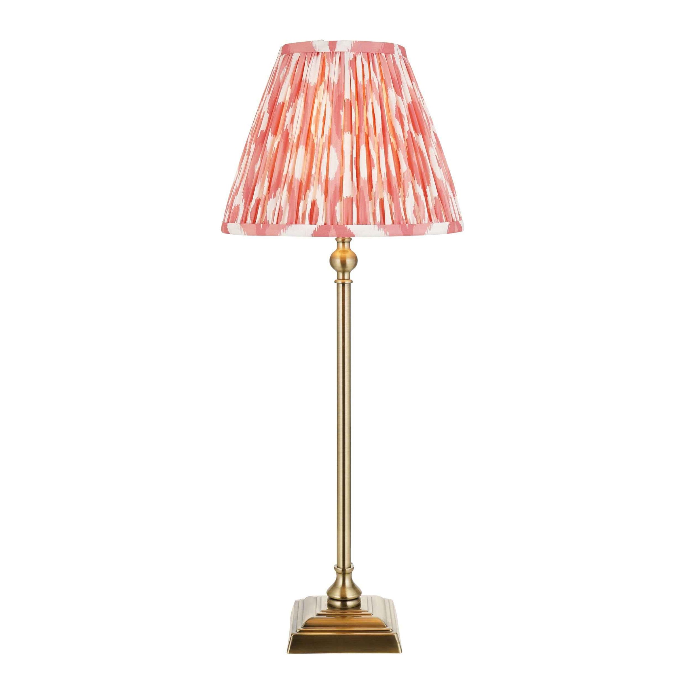 Brass table lamp with red Ikat shade for home decor