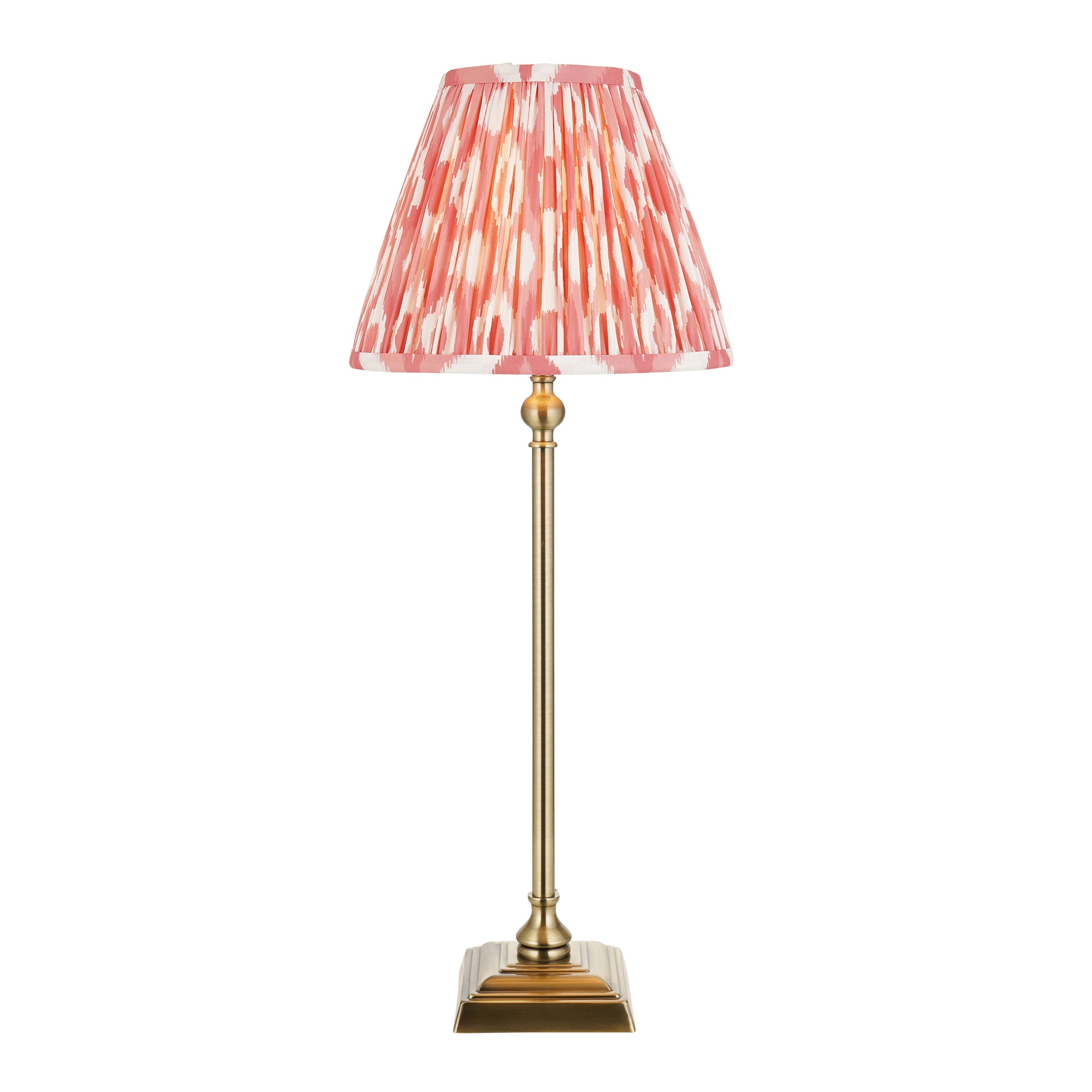 Tall Brass Lamp Base with Pink Ikat Shade