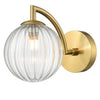 Aged Brass Wall Light With Clear Ribbed Glass IP 44 H: 16 cm