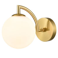 Aged Brass Wall Light With Sphere Opal Glass IP 44 16cm