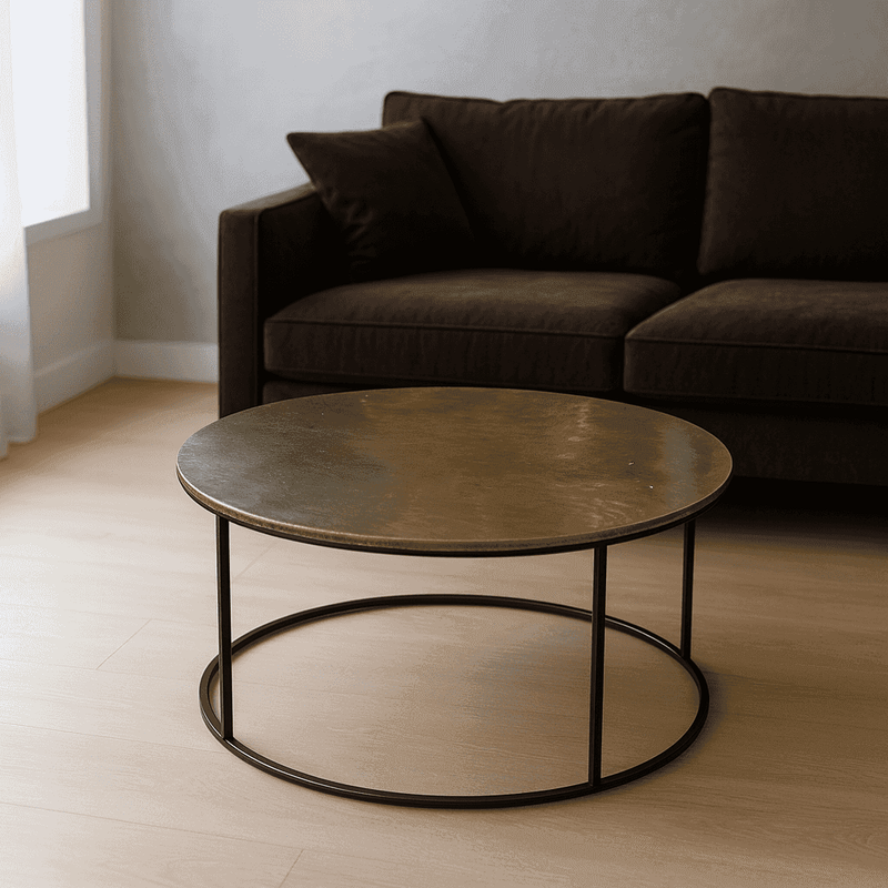 This large low coffee table would look amazing in an industrial setting especially as the aged metal reflects light which adds a warm rich golden tone.