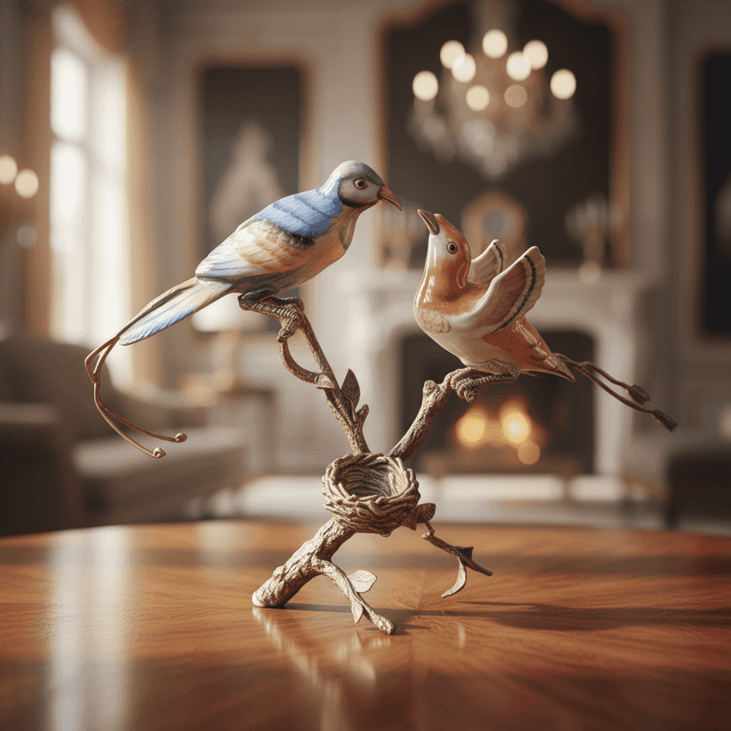  Porcelain & Bronze Bird Candle holder, a captivating blend of fine porcelain detailing and antique-style bronze craftsmanship. 