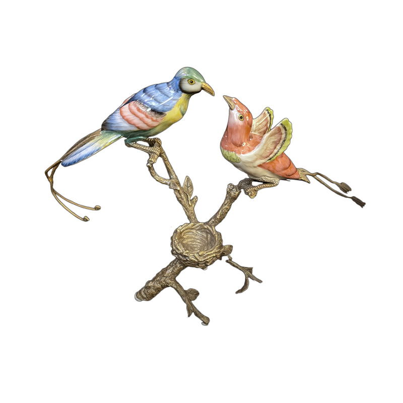  Porcelain & Bronze Bird Candle holder, a captivating blend of fine porcelain detailing and antique-style bronze craftsmanship. 