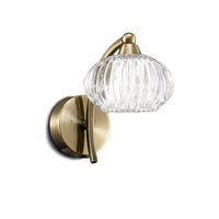 Small Ribbed Glass Wall Light Bronze Metal H: 16 cm