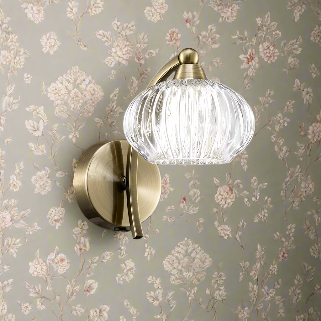 Small Ribbed Glass Wall Light Bronze Metal