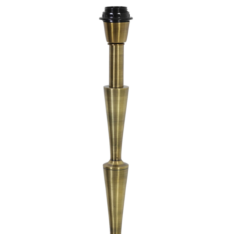 Tall bronze metal floor lamp with a tiered column design and brushed antique finish.