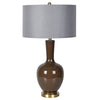 Dark Brown Ceramic Lamp & Grey Shade