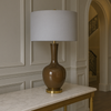 Dark Brown Ceramic Lamp & Grey Shade