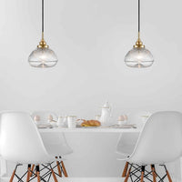 A ribbed glass pendant on beautifully designed brushed brass fittings. Perfect hallways, living room or kitchen light.