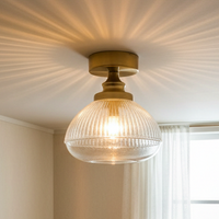 Brushed Brass & Ribbed Glass Flush Ceiling Light