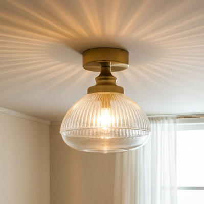 Brushed Brass & Ribbed Glass Flush Ceiling Light