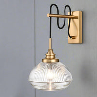 Brushed Brass & Ribbed Glass Wall Light H: 30 cm