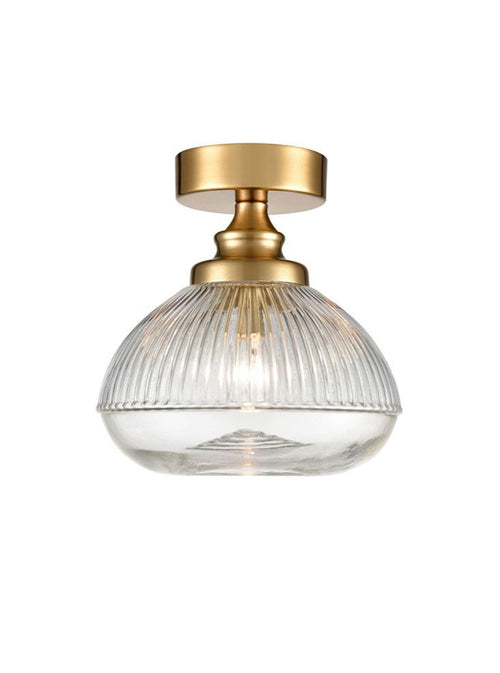 Brushed Brass & Ribbed Glass Flush Ceiling Light - 19 cm