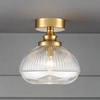 Brushed Brass & Ribbed Glass Flush Ceiling Light - 19 cm