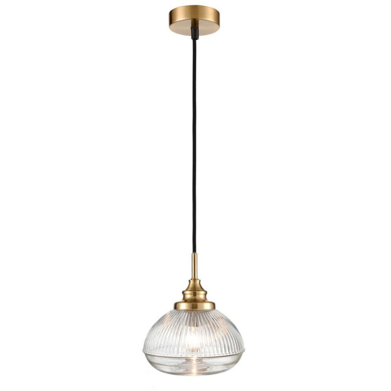 Brushed Brass & Ribbed Glass Pendant Light