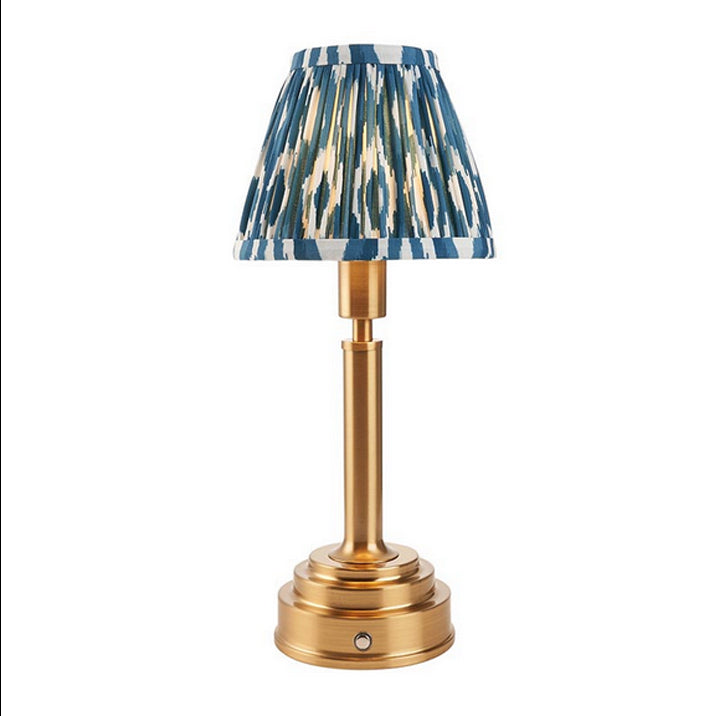Brushed gold, rechargeable table lamp with a USB port. This portable, rechargeable 3 stage touch dimmer table lamp