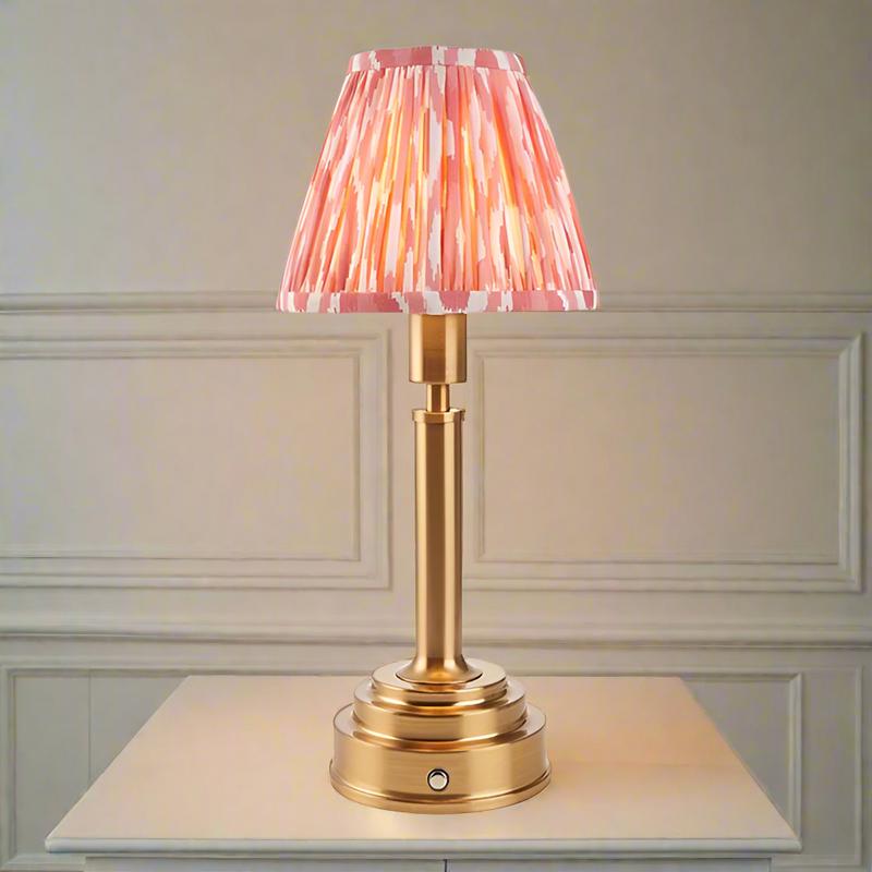 Brushed Gold Rechargeable Touch Lamp With Ikat Pleated Shade - Mix & Match