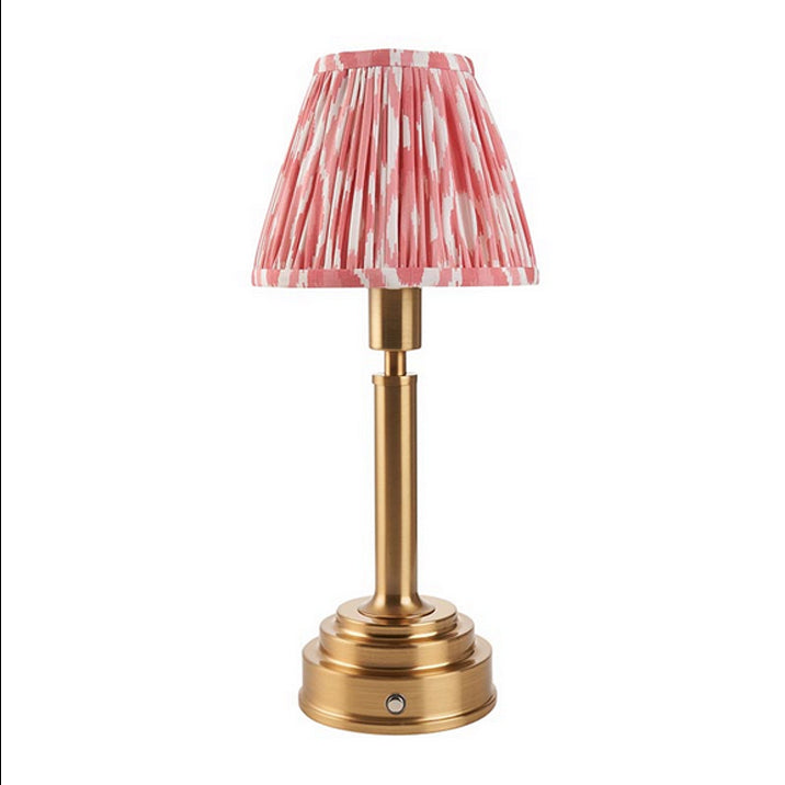 Brushed gold, rechargeable table lamp with a USB port. This portable, rechargeable 3 stage touch dimmer table lamp