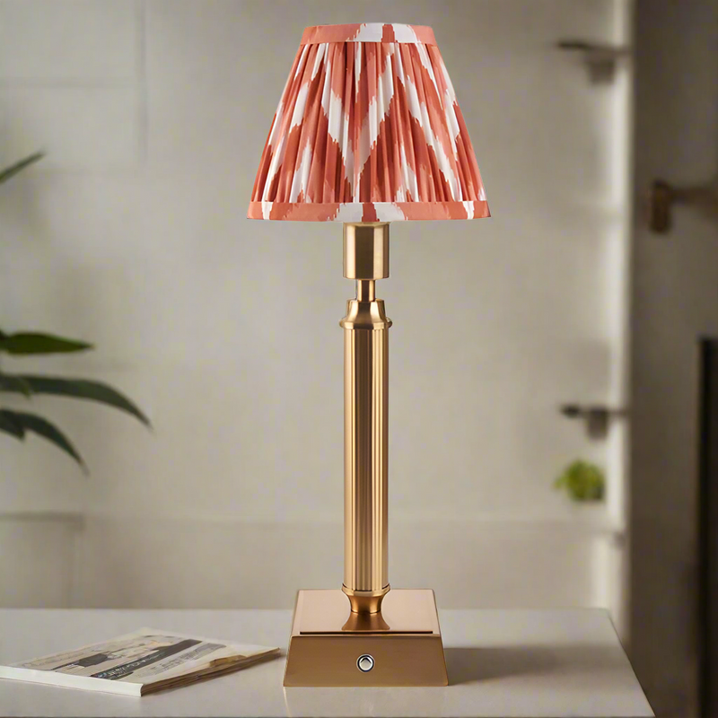 Brushed Gold Rechargeable Touch Lamp With Chevron Pleated Shade - Mix & Match