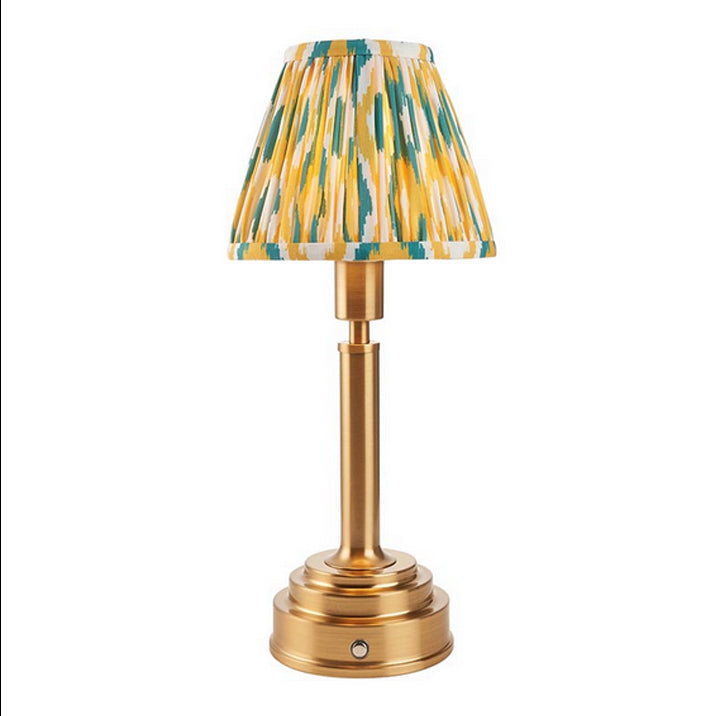 Brushed gold, rechargeable table lamp with a USB port. This portable, rechargeable 3 stage touch dimmer table lamp