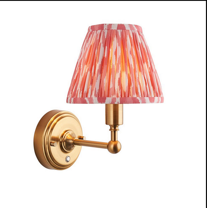 Brushed Gold Rechargeable Touch Wall Lamp With Ikat Pleated Shade - Mix & Match