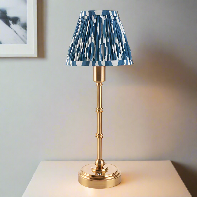 Brushed Gold Slim Rechargeable Touch Lamp With Ikat Pleated Shade - Mix & Match