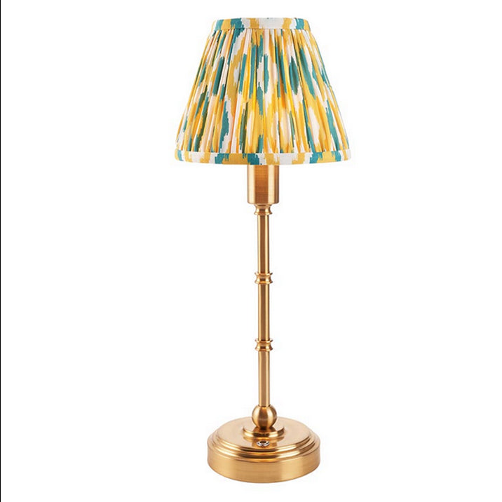 Brushed Gold Slim Rechargeable Touch Lamp With Ikat Pleated Shade - Mix & Match