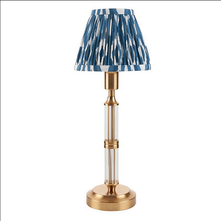 Brushed Gold & Glass Rechargeable Touch Lamp With Ikat Pleated Shade - Mix & Match