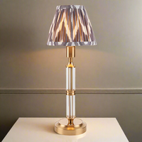 Brushed Gold & Glass Rechargeable Touch Lamp With Chevron Pleated Shade - Mix & Match