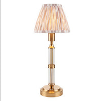 Brushed Gold & Glass Rechargeable Touch Lamp With Ikat Pleated Shade - Mix & Match