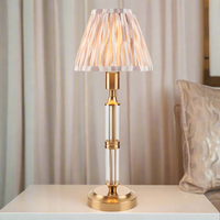 Brushed Gold & Glass Rechargeable Touch Lamp With Ikat Pleated Shade - Mix & Match