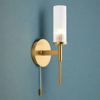 Brushed Gold & Ribbed Glass Wall Light - IP44