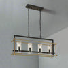 An industrial style black and gilt ceiling light, with four textured glass chimney style&nbsp; lamps.&nbsp; Great kitchen island or dining table light, modern with an industrial twist. Perfect with your 'Crittal' doors or windows.