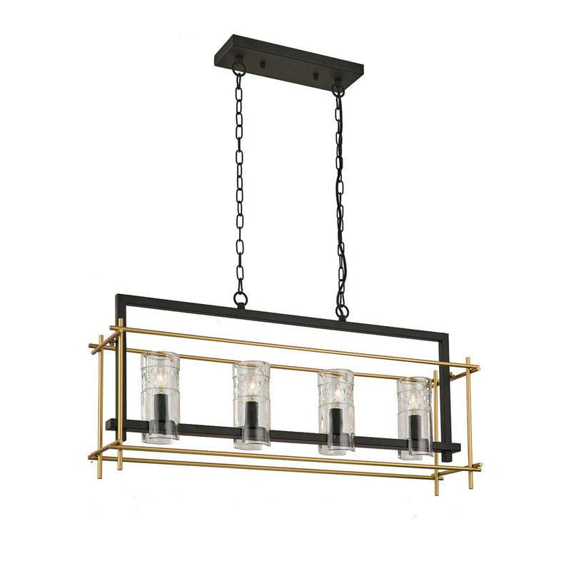 Black & Gold Caged 4 Light Pendant